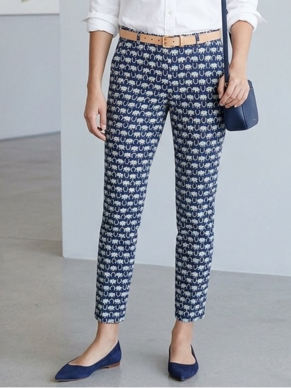 J. Crew Navy and White Printed Capris